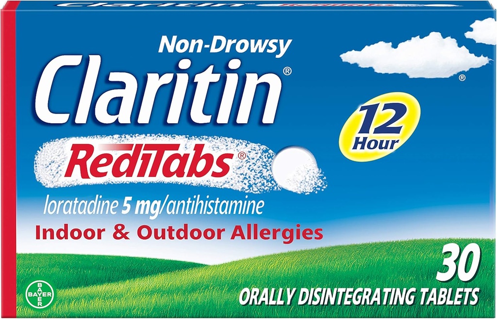 Claritin RediTabs 12 Hour Allergy Medicine, Non-Drowsy Prescription Strength Allergy Relief, Loratadine Antihistamin Tablets, 30 Count, Pack of 2