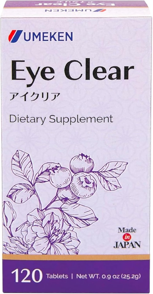 Umeken Eye Clear Nahrungsergänzung, Blueberry Extract, Lutein, Zeaxanthin, Ginkgo, Vision Ergänzungen für Erwachsene, Augen Vitamine, 2 Monate Versorgung, 120 Tabletten, Packung 120