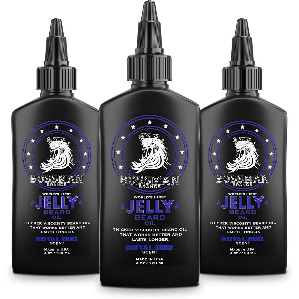 Bossman Jelly Beard Oil für Herren - 3 Pack (12 oz in Total, Royal Oud Scent) – Weichtiere, Moisturizes & Bedingungen mit natürlichen Inhaltsstoffen