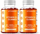 Vitamatic Vitamin D3 Gummie – 5000 IU Pro Gummy | 60 Gummie pro Flasche | Paket von 2 (Gesamt 120 Count) Großer Geschmack | Unterstützt Knochen, Zähne, Stimmung, Gelenk & Immune Gesundheit