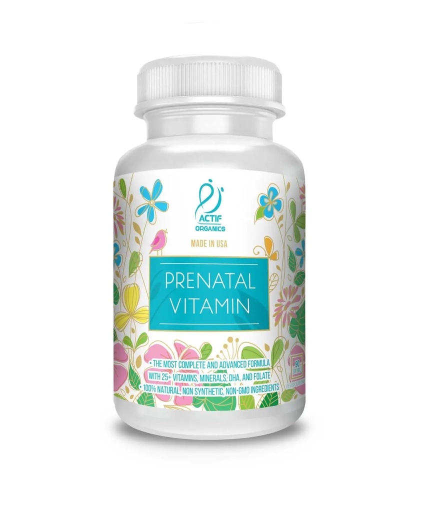 Actif Bio-Pränatal-Vitamin mit 25+ Bio-Vitamine, 100% natürlich, DHA, EPA, Omega 3, und Bio-Kräuter-Mischung - Non-GMO, 90 Count