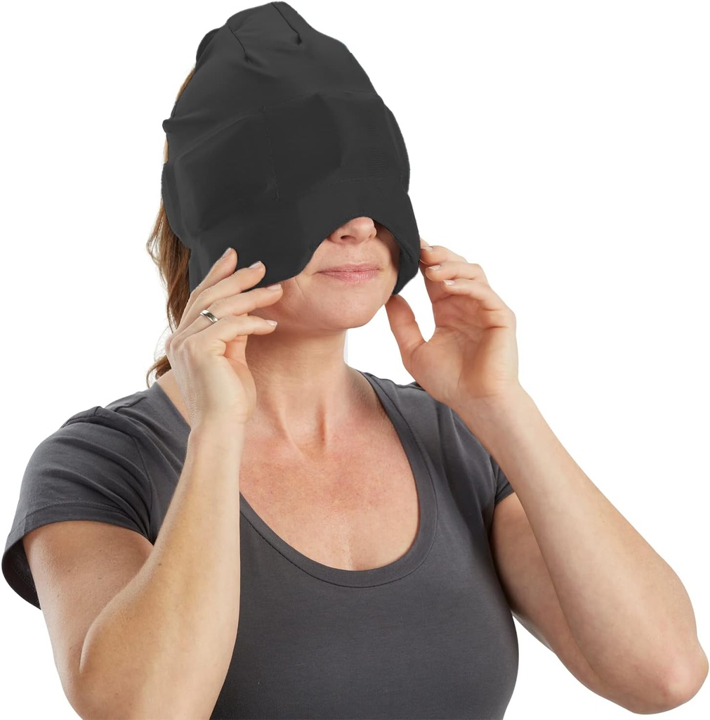 Aculief Ice Therapy Cap - Ajustable Coton-Spandex Fit & Neck Cooling - Soft Coton-Spandex Cap de sommeil avec Masque Eye - Pack de 1, Noir