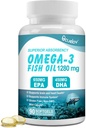 Omega 3 Fischöl Ergänzungen, Dreifache Stärke Omega 3 Nahrungsergänzung mit 650mg EPA 450mg DHA Per Servieren - Gehirn, Auge, Herz und Immun Gesundheit Unterstützung - 90 Softgels (45 Serv)