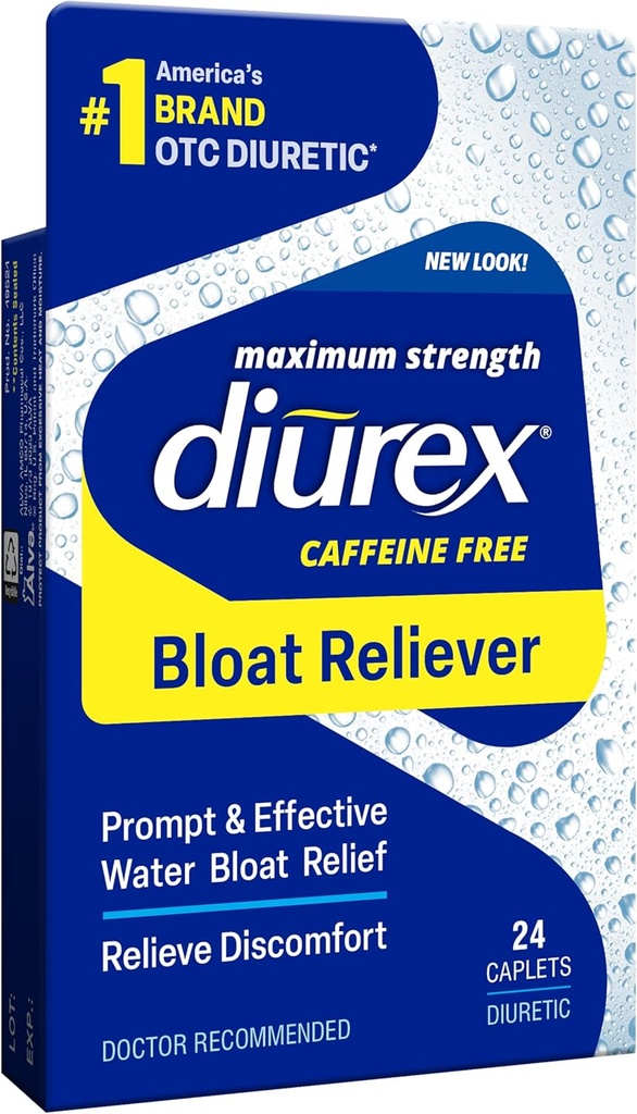 Diurex Caffeine-Free Bloat Relief, maximale Stärke, Relieve Water Bloat Discomfort, Bis zu 6 Stunden Relief, 24 Zähler