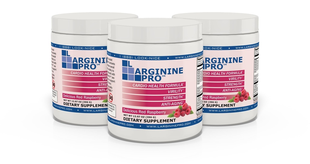 L-ARGININE PRO | L-Arginin Ergänzung Pulver | 5500mg L-Arginin Plus 1100mg L-Citrulline (Raspberry, 3 Jars)
