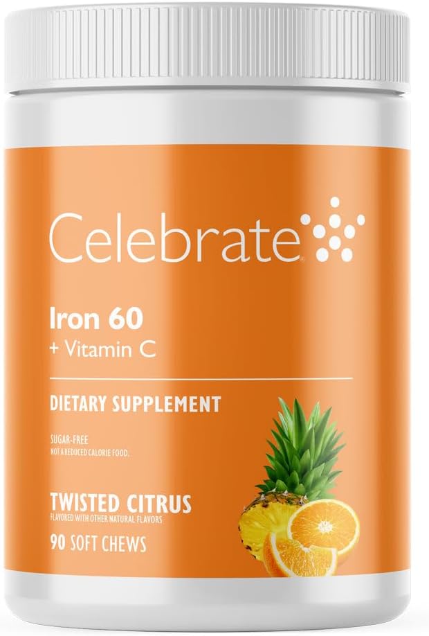 Célébrez le supplément de fer aux vitamines de 60mg Fer et vitamine C – Chewables d'agrumes pour les patients bariatriques, le Bypass gastrique et le soutien à la gastrectomie des manches – 30 comprimés pour l'entretien après chirurgie