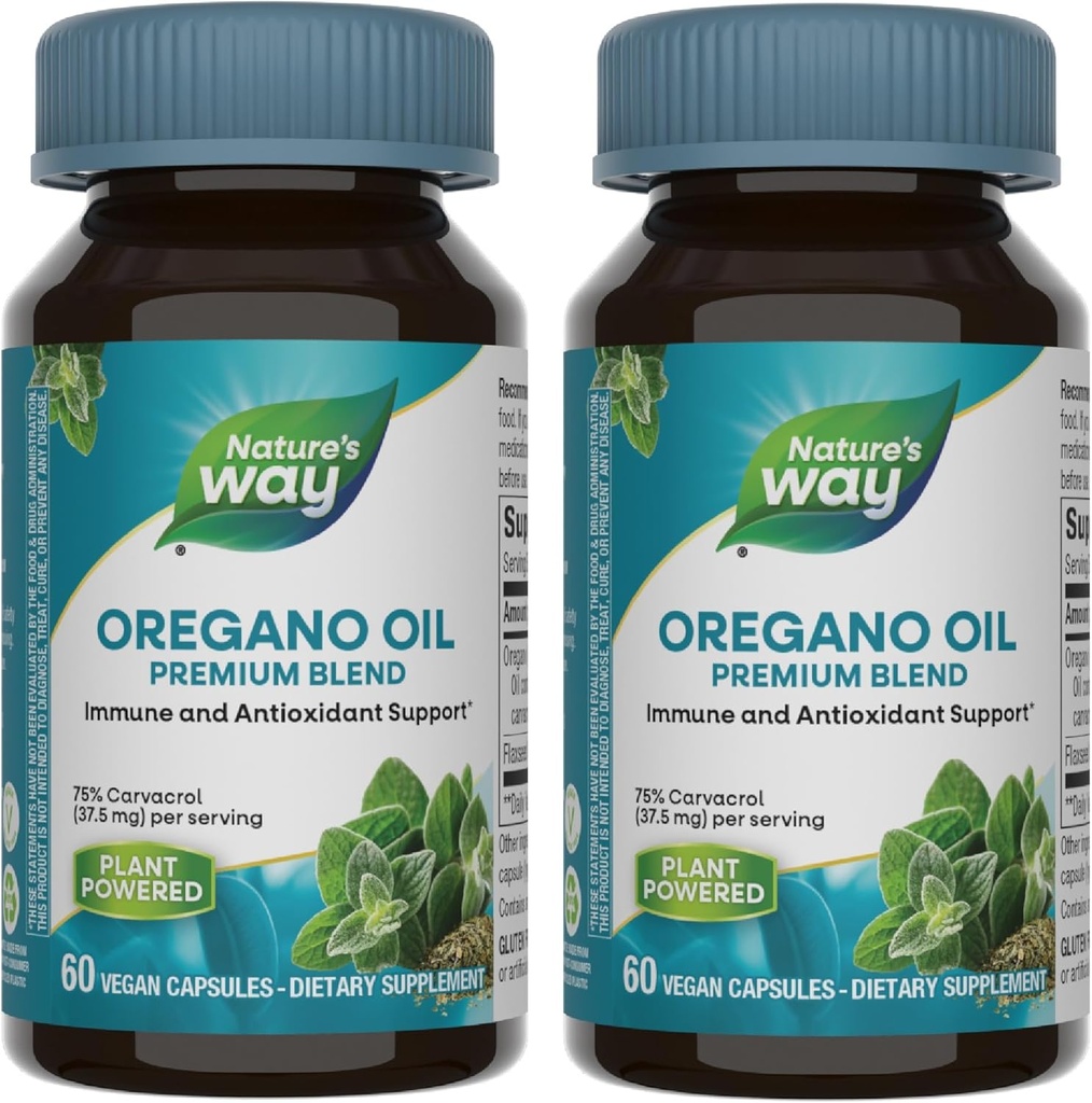NatureS Way Huile d'Origan – Supplément de soutien immunitaire* - 75-85% Carvacrol – Sans gluten – 60 Capsules végétaliennes (2 Pack)