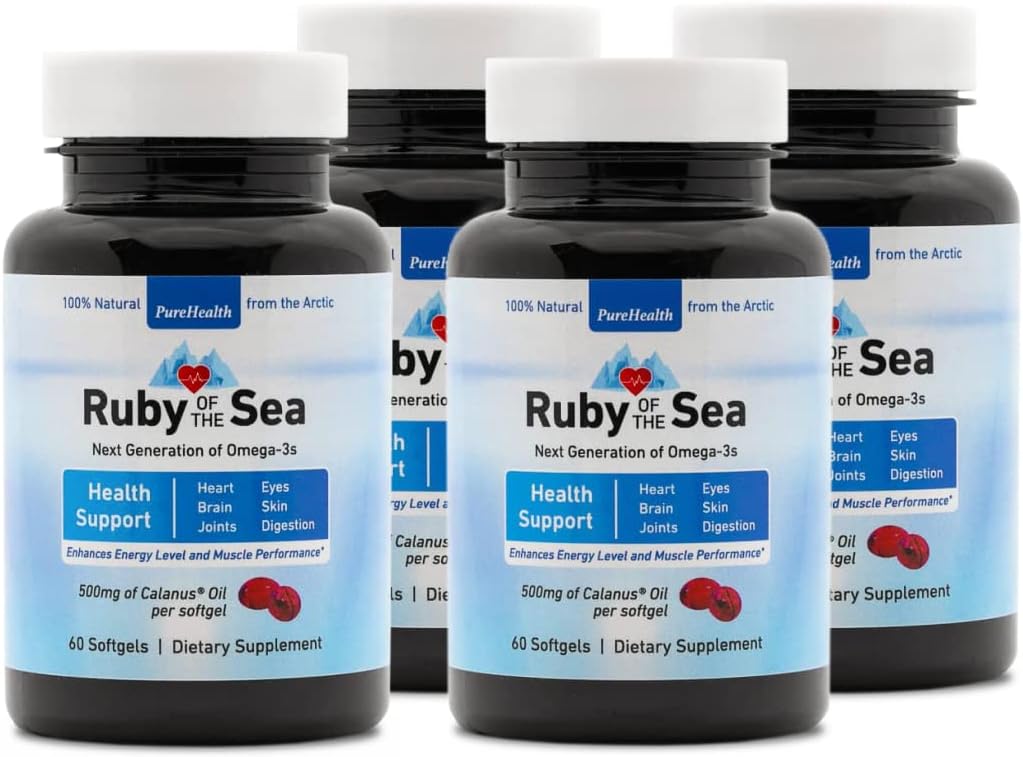 Supplément huile marine - Tous les acides naturels calanus, astaxanthine, oméga-3 et gras - Suppléments nutritionnels pour la santé du coeur et du cerveau - 4 paquets