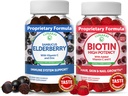 Lunakai Biotin & Elderberry Gummies Bundle - Gummy for Hair Growth, Skin Glow and Stronger Nails with Vitamin C and E - Immununterstützungsergänzung für Erwachsene und Kinder