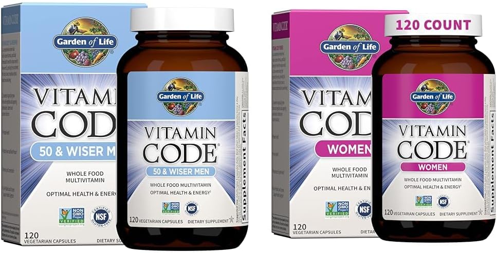 Jardin de la vie Multivitamines pour hommes et femmes, Vitamine Code 50 & Wiser Men 120 capsules et Vitamine Code Multi 120 capsules pour femmes