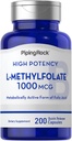 Piping Rock L Methylfolate Supplement | 1000 mcg | 200 Kapseln | Aktive Form der Folsäure | Non-GMO, Glutenfrei