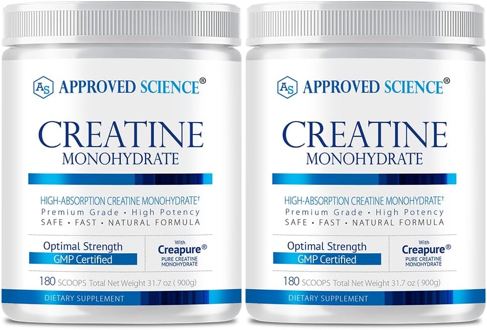 Science approuvée Poudre monohydratée de créatine avec biopérine - soutient la croissance musculaire maigre et la récupération - 360 portions - 5000mg par portion - non aromatisé - non-OGM, végétalien