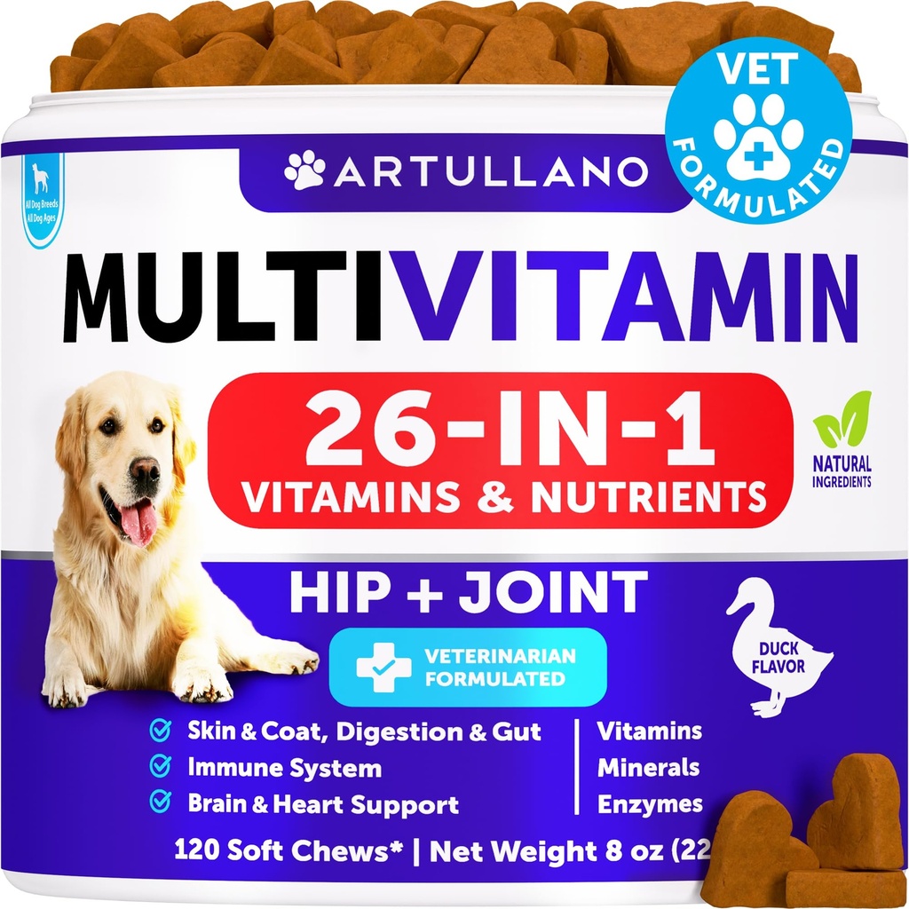 Hund Multivitamin Kaubar mit Glucosamin 26 in 1 - Hunde Vitamine und Ergänzungen - Senior & Welpen Multivitamin für Hunde - Pet Joint Support Health - Immunität, Mobilität, Gut Skin - 120 Chews
