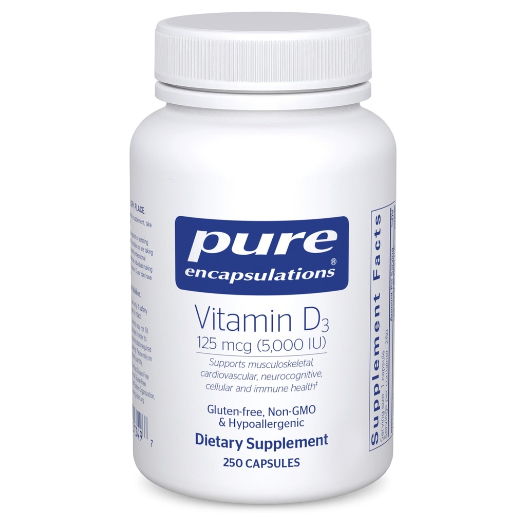 Reine Kapseln Vitamin D3 125 mcg (5.000 IU) - Ergänzung zur Unterstützung von Knochen, Gelenk, Brust, Herz, Colon und Immune Gesundheit* - mit Vitamin D - 250 Kapseln