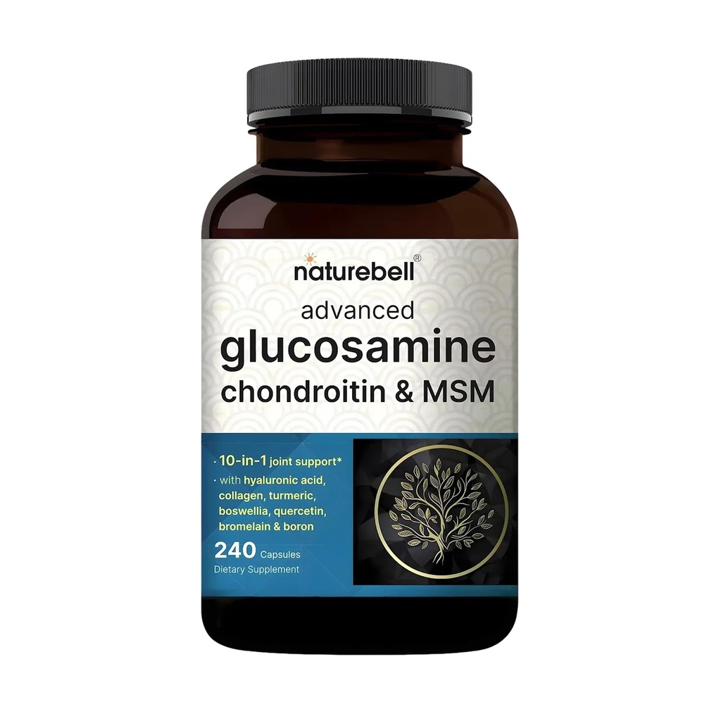 NatureBell Advanced Glucosamine Chondroitin MSM Supplement, 240 Kapseln | 10-in-1 Joint Support Complex – mit Hyaluronsäure, Collagen, Turmeric, Boswellia, & More – Non-GMO