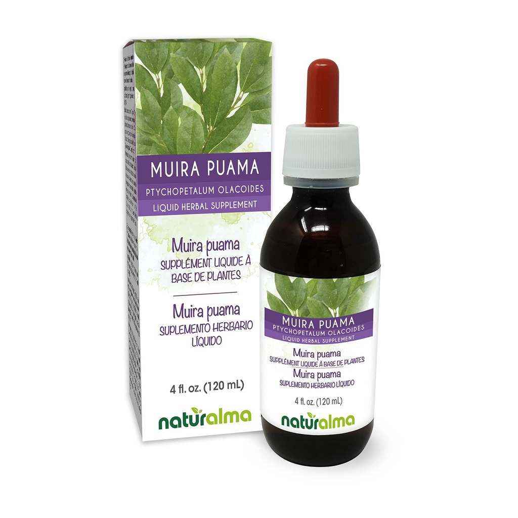 Naturalma Muira puama (Ptychopetalum olacoides) nackt Alkoholfreie Tinktur - 4 fl oz Flüssiger Extrakt in Tropfen - Kräuterergänzung - Vegan