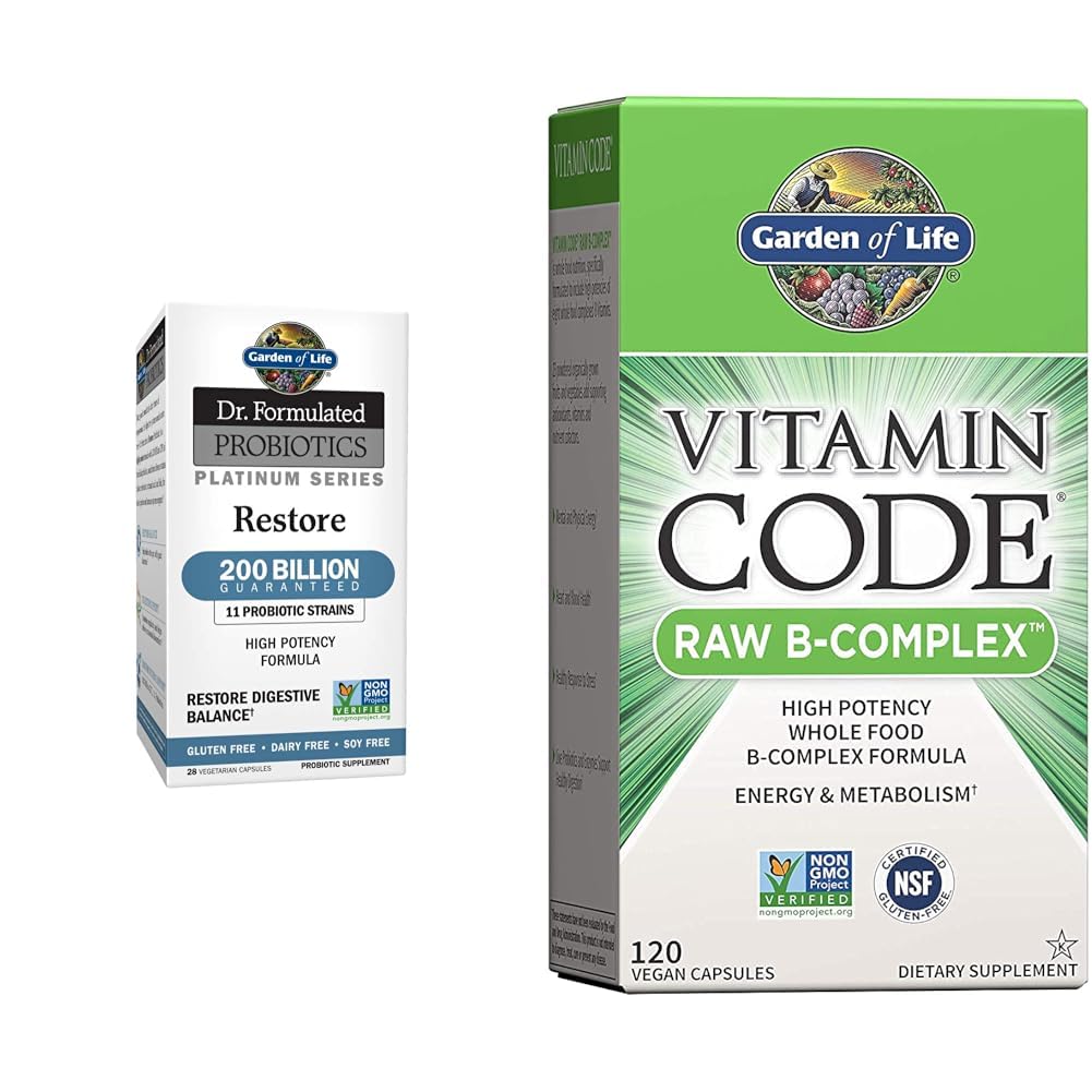 Garten des Lebens Dr. Formulierte Probiotika Platinum Serie Restore 200 Billion CFU & Vitamin B Complex - Vitamin Code Raw B Complex - 120 Vegan Kapseln