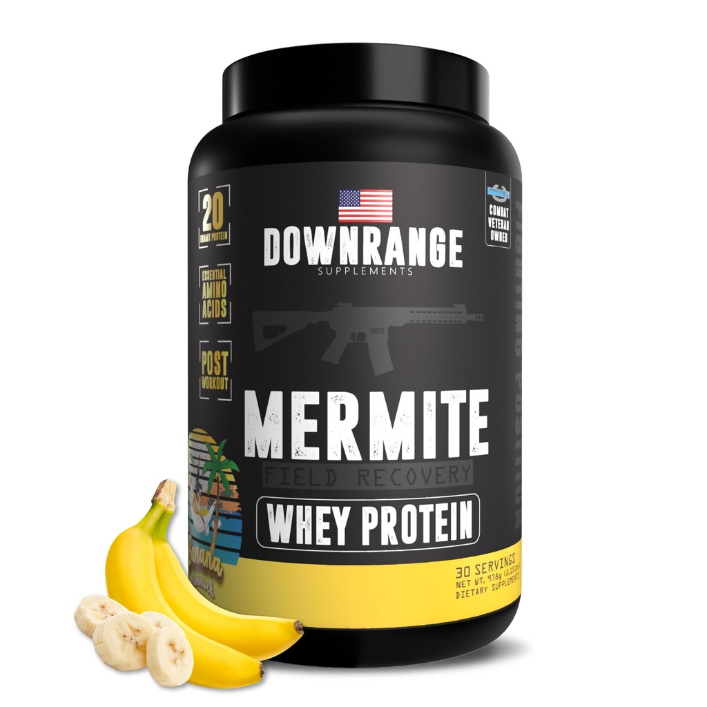 DownRange Mermite Whey Protein Powder, Post Workout Muskel Erholung und Energie Unterstützung, Getränke Mix Supplement mit 20g Whey Protein, 9g Aminosäure, 30 Portionen (Banana)