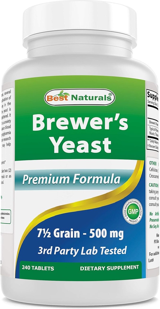 Best Naturals, Brauereien Hefe, 7-1/2 Getreide mit Vitamin B1, Vitamin B2, 1000 mg 240 Tabletten (240 Zähler (Pack von 1))