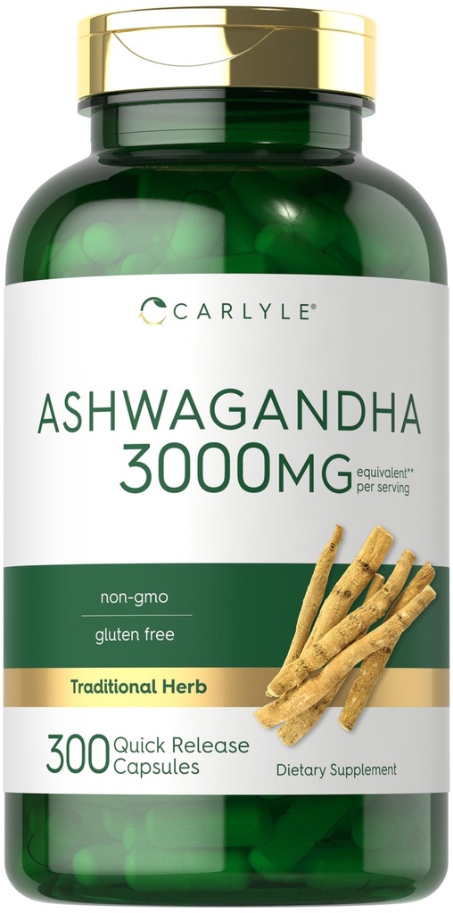 Carlyle Ashwagandha Ergänzung für Frauen und Männer | 3000mg | 300 Kapseln | Herb Root Extrakt mit schwarzem Pfeffer | Non-GMO und glutenfrei