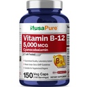 NusaPure Vitamin B12-5000 MCG 150 Veggie Kapseln (Non-GMO, Vegan) - Max Strength Vitamin B12