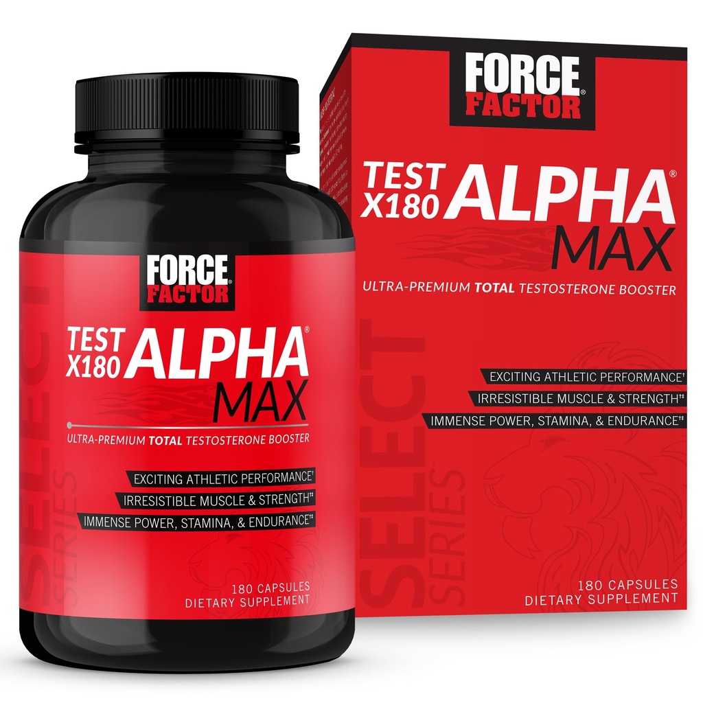 FORCE FACTOR Test X180 Alpha Max Total Testosteron und Nitric Oxid Booster für Männer mit Fenugreek Seed und Tribulus Blutfluss zu erhöhen und männliche athletische Leistung zu verbessern, 180 Kapseln