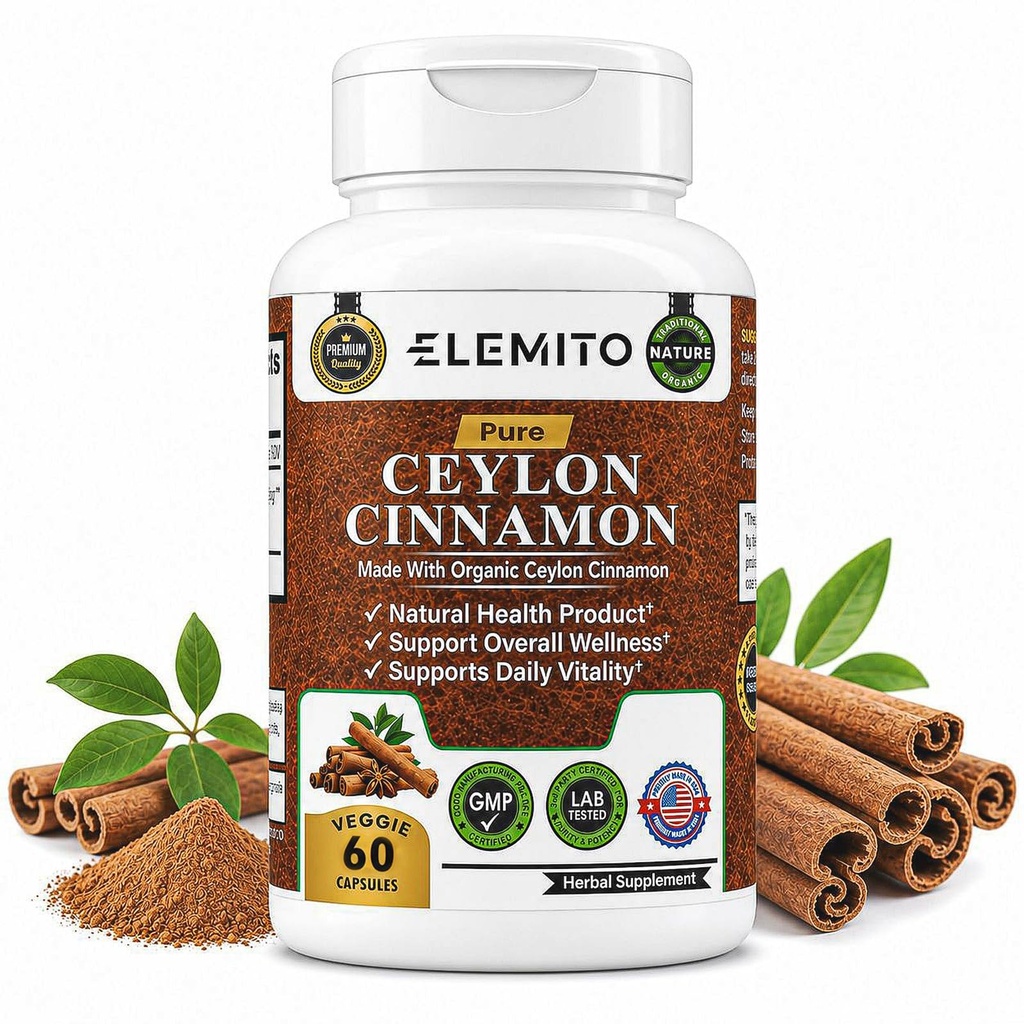 Organic Cinnamon Kapseln, Energie, Herz und Stoffwechsel Unterstützung, Zertifizierte organische Ceylon Cinnamon Pillen, Non-GMO, Vegan, Gluten-Free - 60 Kapseln