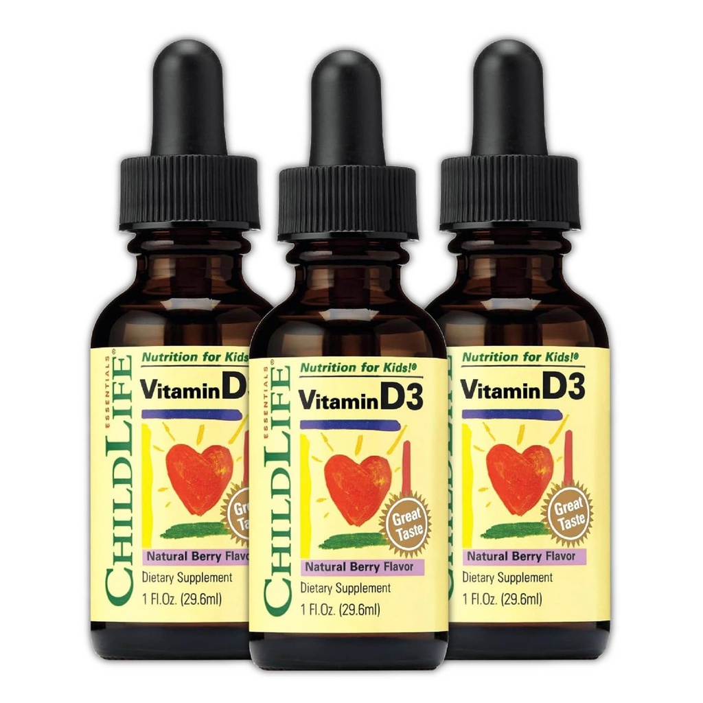 CE QU'IL FAUT SAVOIR Les gouttes de vitamine D3 pour les enfants, les enfants et les tout-petits - gouttes de vitamine D liquide, 500 UI par goutte, Immune et soutien à la santé des os, Berry naturel - 1 Fl Oz (paquet de 3)