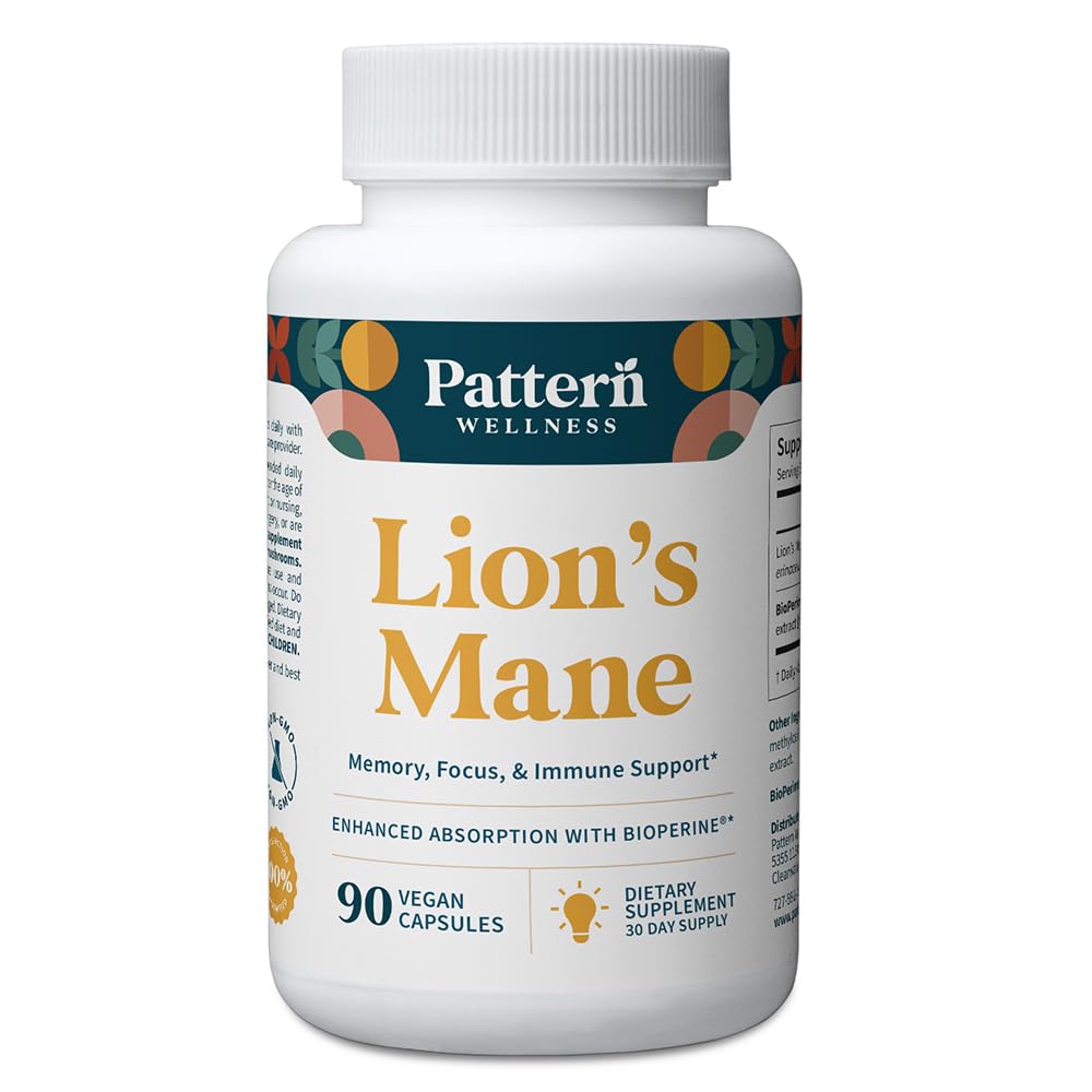 Motif Bien-être Lion de Mane Champignon – Capsules supplémentaires pour le soutien cognitif et focus – Absorption accrue – 90 Capsules Vegan
