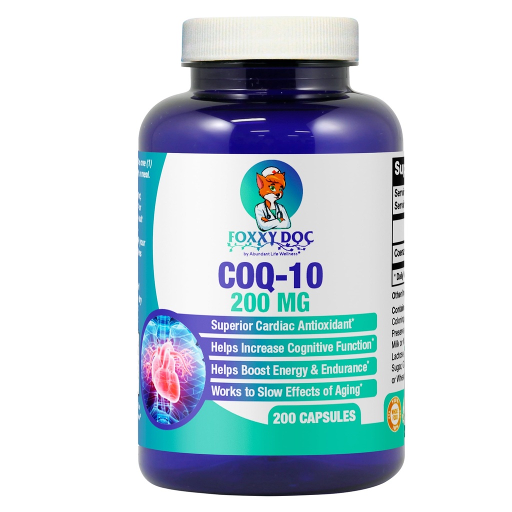 CoQ10 - Co-Enzyme Q10-200 mg -Hohe Absorption - 400 mg pro 2 caps - Non-GMO - Glutenfrei - 200 Veg. Caps - Herz & Cellular Support - Made in USA von Foxxy Doc