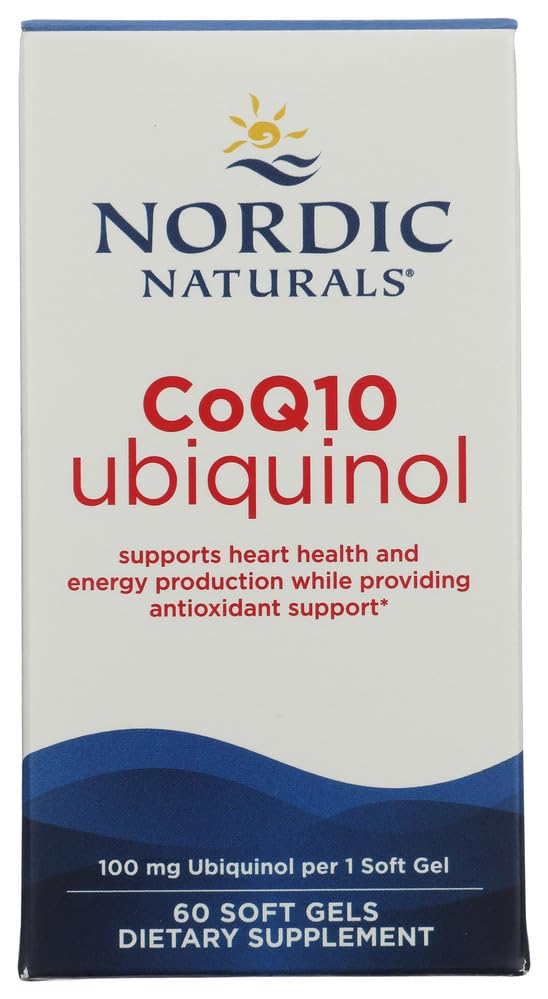 Nordic Naturals Nordic CoQ10 Ubiquinol - 60 Mini Soft Gels - 100 mg Coenzym Q10 (CoQ10) Ubiquinol - Herz- und Gehirngesundheit, Cellular Energy Production, Antioxidans Support - Non-GMO - 60 Servietten
