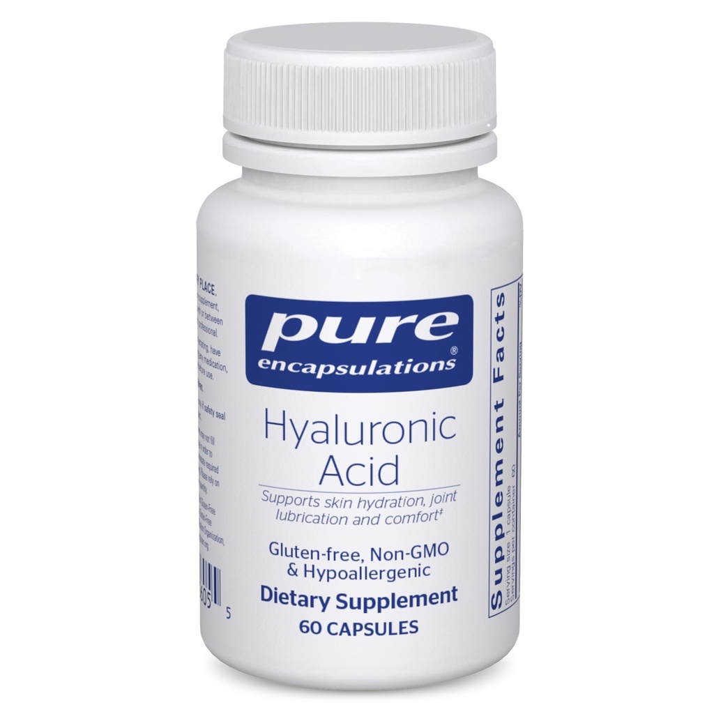 Encapsulations pures Acide hyaluronique - pour l'hydratation de la peau, la lubrification articulaire et la santé articulaire* - Absorption efficace - Sans gluten - Vegan & Non-OGM - 60 capsules