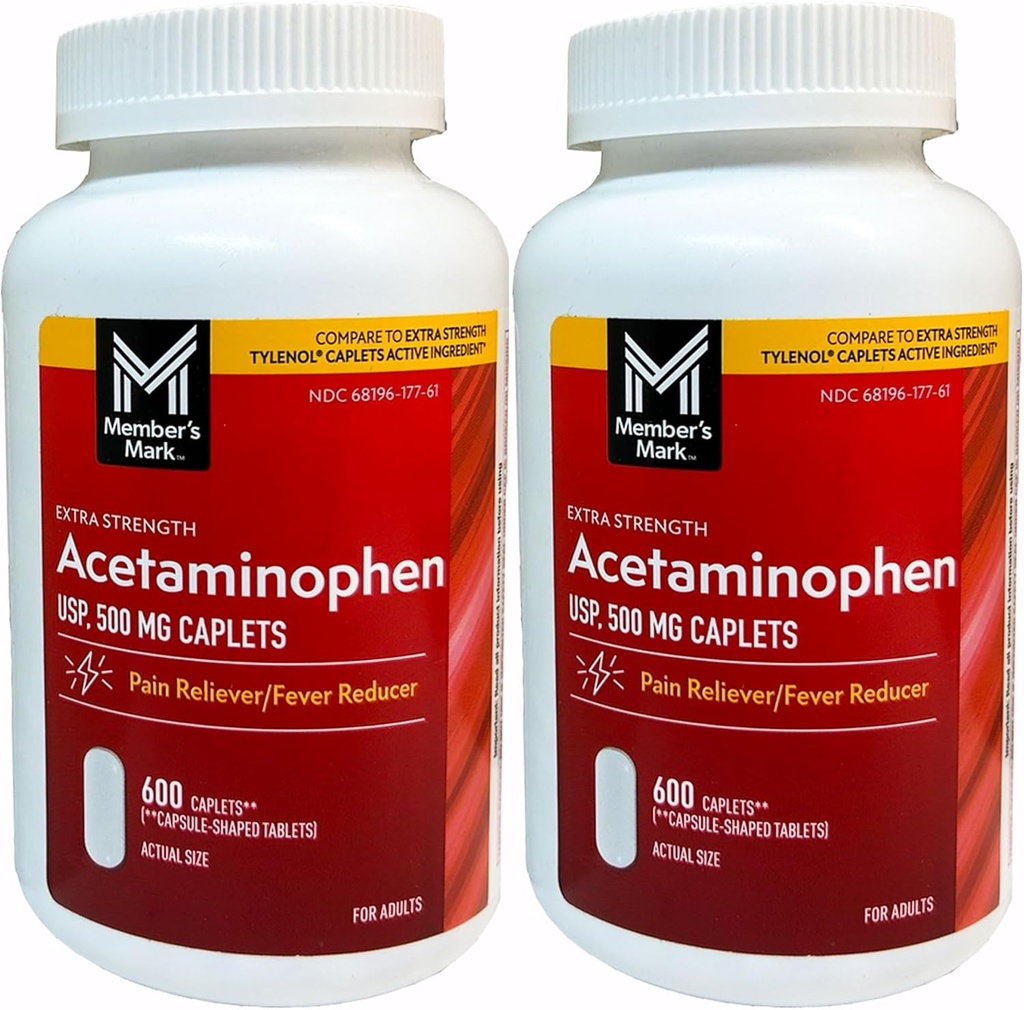 Marque du membre 500mg Acétaminophène extra-fort MegaSize 2Pack (600 Comptez chaque) 7hm2Dcs