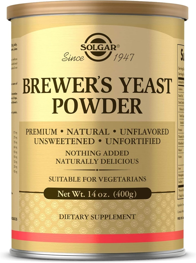 Solgar Brewer's Yeast Powder, 14 oz - Rich Source of Amino Acids, B-Complex Vitamins, Minerals, & Protein - Natural, Unflavored, Unsweetened - Dairy Free, Vegetarisch - 13 Portionen (Verpackung kann variieren)