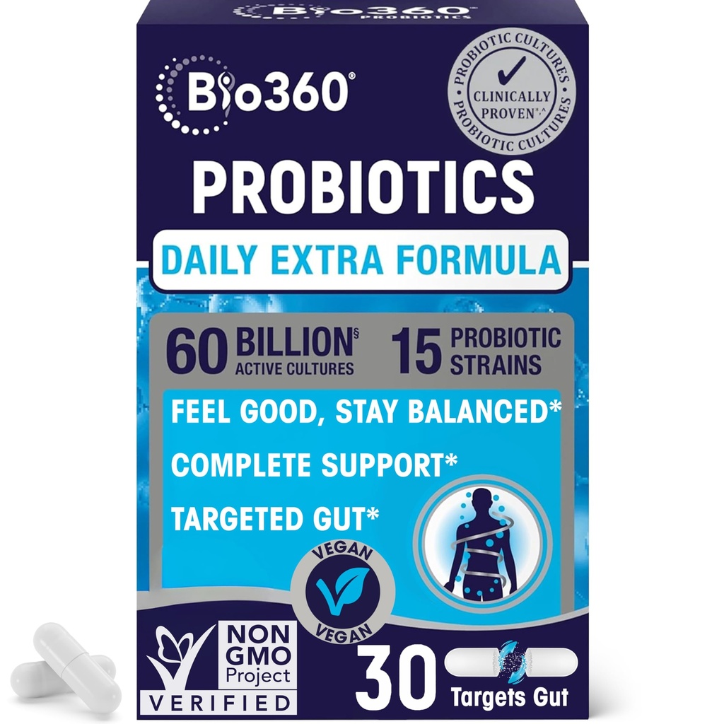 Extra Strength Probiotic for Digestive Health and Immune Support, 60 Billion CFU & 15 Strains, Gut Health Probiotics für Männer und Frauen unterstützt Okzial Constipation, Durchfall, Gas & Bloating, 30CT