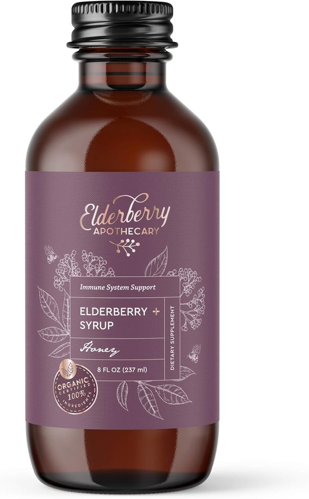 Elderberry Syrup - Tasty, Pure Black Sambucus Liquid Extract - Frische & Organic Aronia Beeren, Ginger Root, Cinnamon, Echinacea - Unterstützt Immunität, Natürliches Antioxidans - 8oz