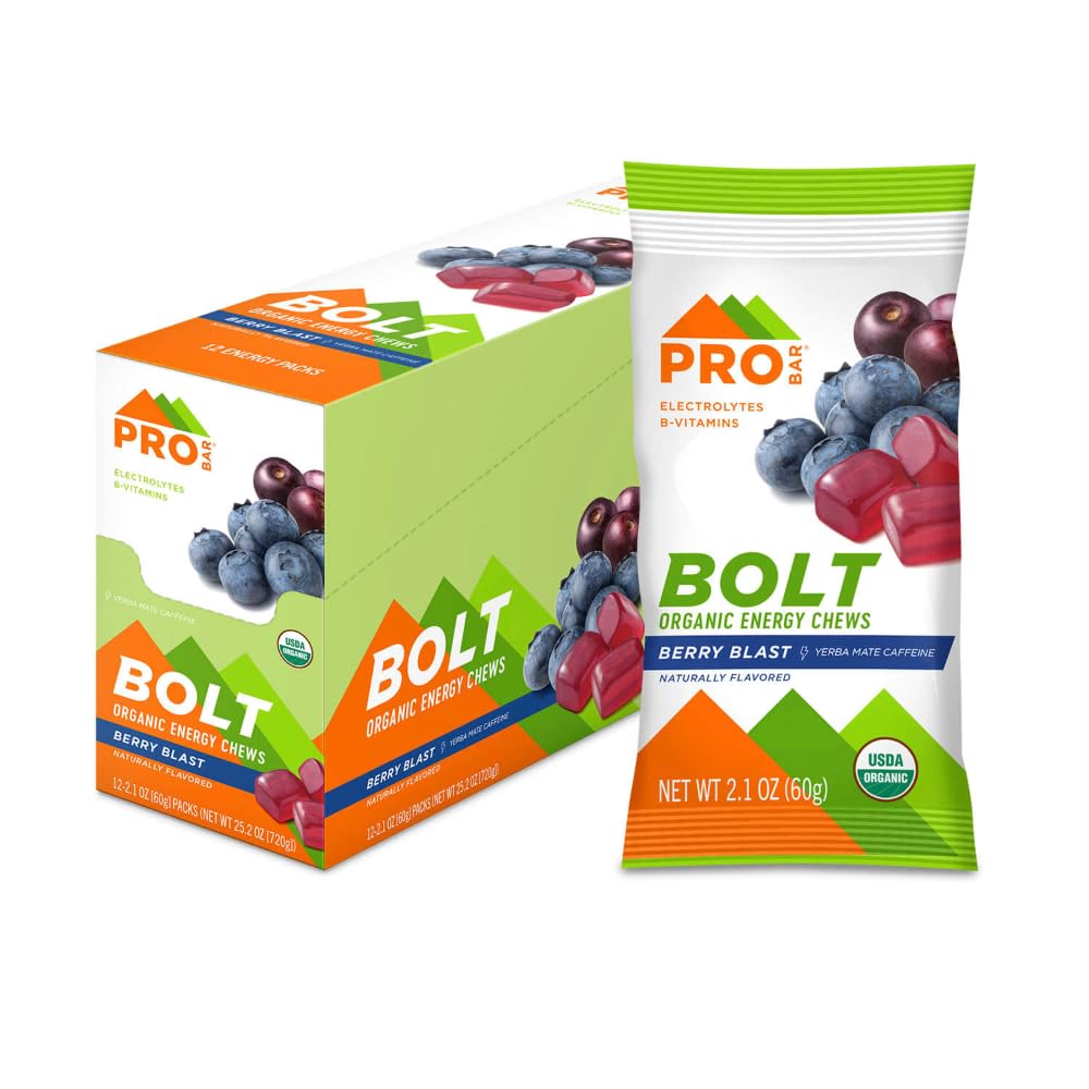 PROBAR - Bolt Organic Energy Chews, Berry Blast, Non-GMO, Gluten-Free, USDA Certified Organic, Healthy, Natural Energy, Fast Fuel Gummies mit Vitaminen B & C (12 Count)