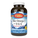 Carlson - Elite Omega-3 Plus D & K, 700 mg Omega-3s + D3 & K2, Funktion, Knochengesundheit und Immununterstützung, Zitronen, 180 Softgels