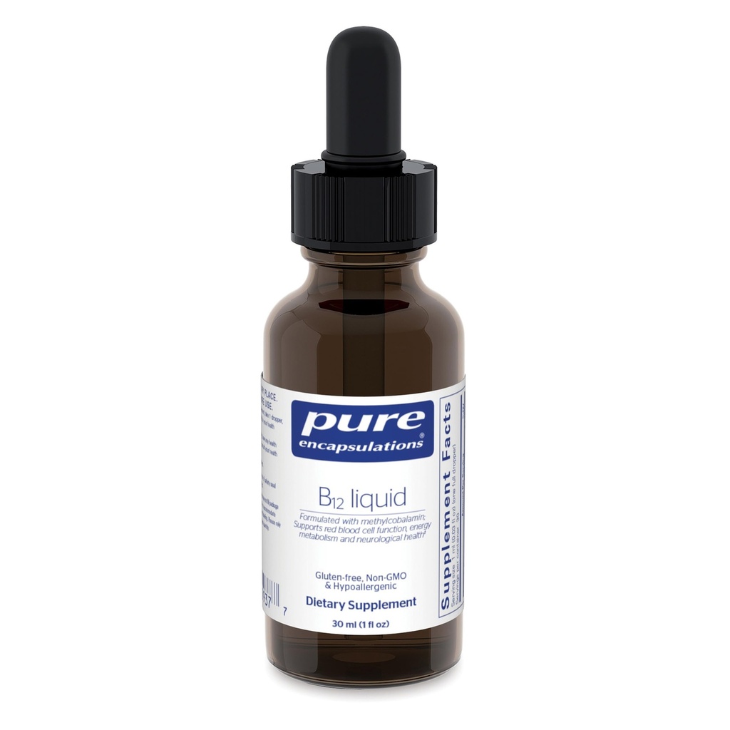 Encapsulations pures B12 Liquid, 1000 mcg Vitamine B12 (méthylcobalamine) Supplément pour soutenir les nerfs, la santé immunitaire, l'énergie et la fonction cognitive*