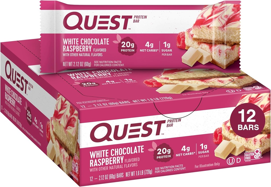Quest Nutrition- High Protein, Low Carb, Glutenfrei, Keto Friendly, 12 Count White Chocolate Raspberry