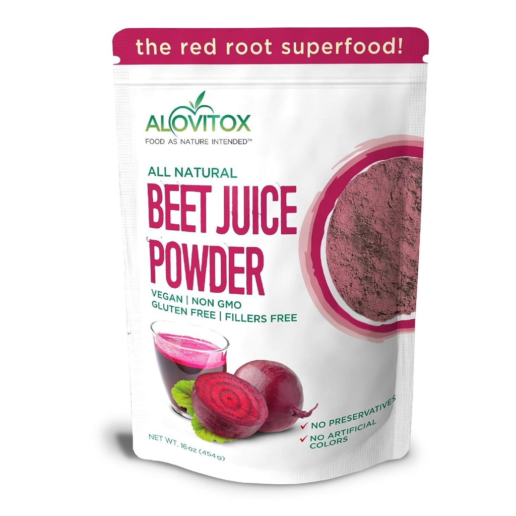 Alovitox Organic Beet Juice Powder 16 oz | 100% Pure, Fresh & USDA Beet Juice Extract Powder | Nitric Oxid Superfood | Support Energized and Effective Workout Session