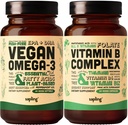 Végétaux Oméga 3 et Vitamine B complexe - Acide gras à base végétale DHA et EPA, Vitamines B essentielles avec mélange alimentaire entier, B1, B2, B3, B5, B6, B7, Folate