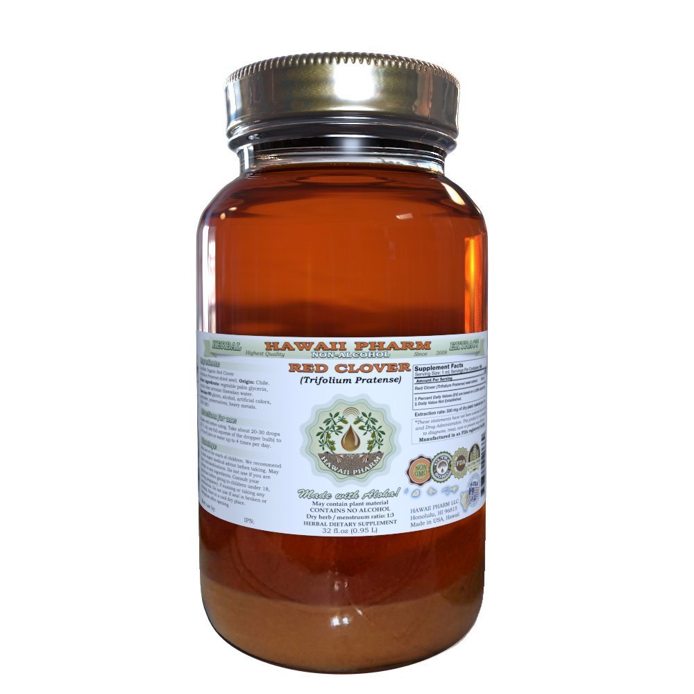 Roter Klee Alkoholfreier Flüssigextrakt, Roter Klee (Trifolium Pratense) Seed Glycerite Natural Herbal Supplement, Hawaii Pharm, USA 32 fl.oz