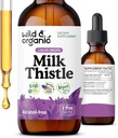 Extraits de chardon de lait sauvage et biologique - Support de nettoyage du foie - Teinture de détox de chardon de chardon de lait - Supplément de silymarin - Graines de silybum marianum - Vegan, sucre et sans alcool - 2 fl oz