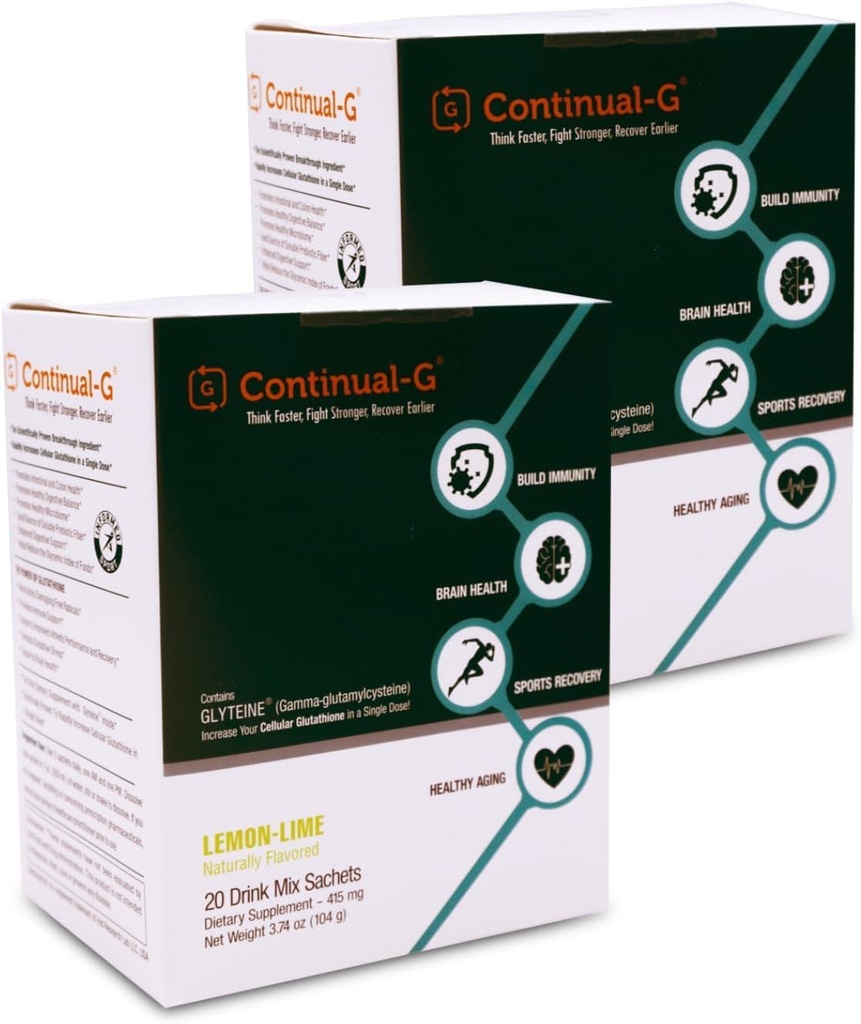 CONTINUAL - G Poudre - Précurseur de Glutathion Cellulaire Prouvé cliniquement Bénéfice de Glytéine et Sunfiber , Support Immune, Maître Antioxydant, Detox, Cerveau Santé et Soins de la peau , 40 sachets