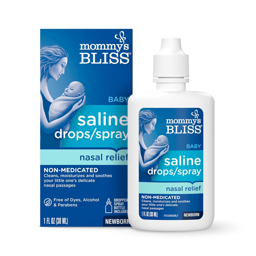 Les gouttes Saline Bliss de maman/Spray, Relief nasal pour les nouveau-nés et plus, 1 Fl Oz