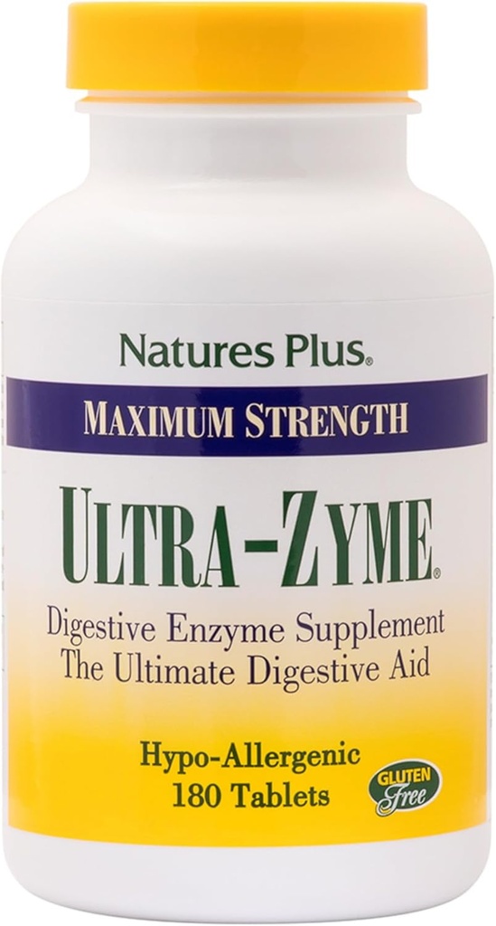NaturesPlus Ultra-Zyme - 180 Tabletten, Paket von 2 - Enzymergänzungsmittel zur Unterstützung gesunder Verdauung - Glutenfrei - 90 Gesamt Servierungen