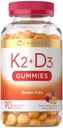 Carlyle Vitamine D3 K2 Gummées : 90 Nombre : 5 000 UI de D3 + 100 mcg MK7 : Supplément végétarien, non OGM et vitamine sans gluten