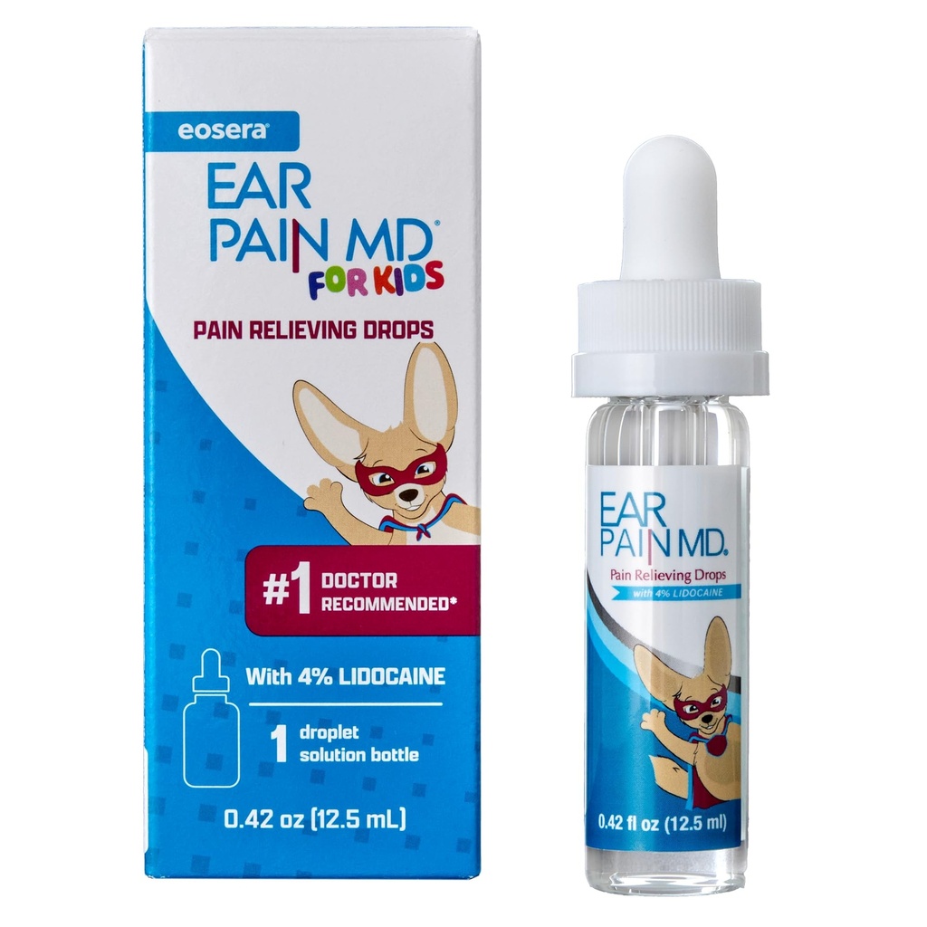 Eosera® Ear Pain MD® für Kinder - Maximale Stärke Earache Relief Tropfen mit Lidocaine - Arzt Empfohlene Ohrenmedizin für Kinder, Babys & Kleinkinder 2+ - Fast-Acting Ear Drop Pain Reliever - 12.5mL