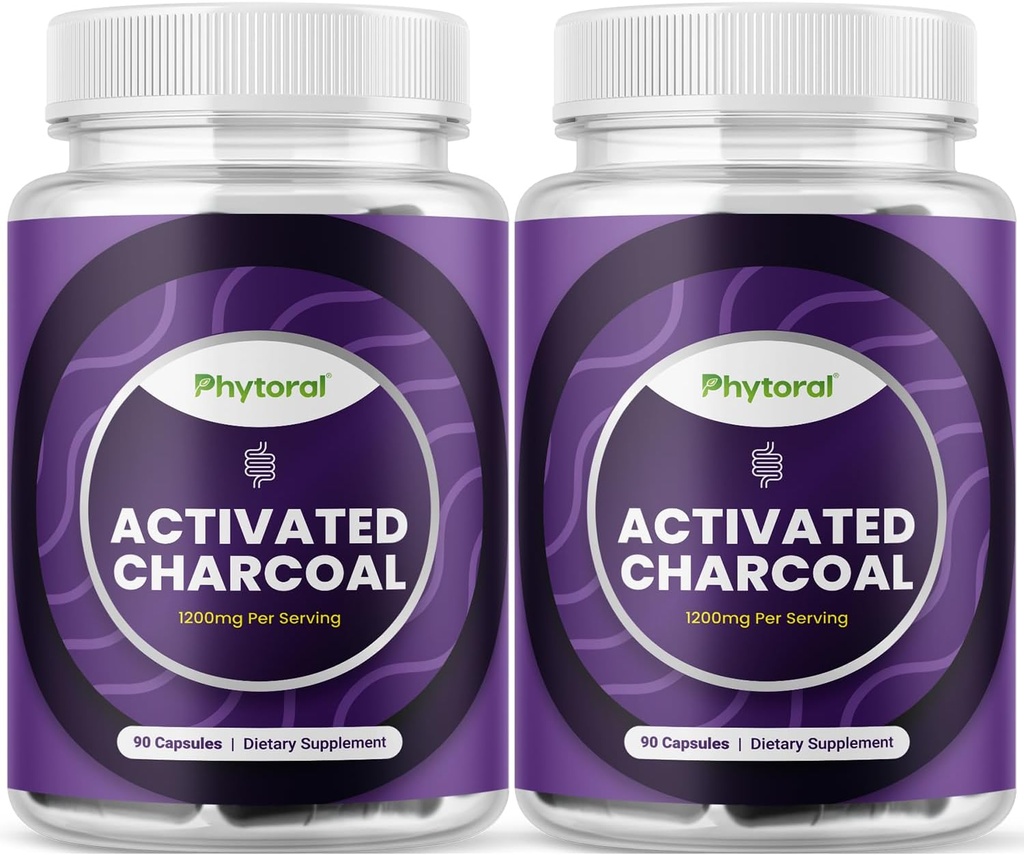 Pilules de charbon activés Detox & Cleanse - Capsules de noix de coco purifiantes avec 1200 mg par portion pour le soulagement du ballonnement - Supplément de désintoxication active pour la santé du corps et des intestins - 90 Compte - 2 Pack